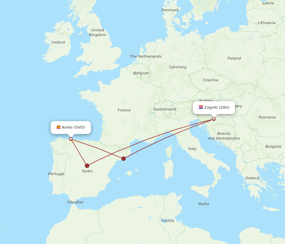 OVD-ZAG flight routes