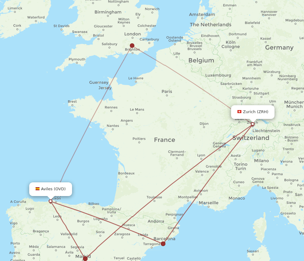 OVD-ZRH flight routes