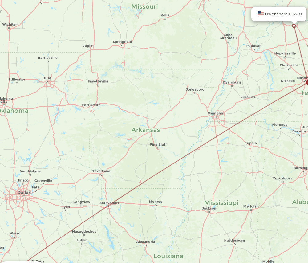 OWB-AUS flight routes