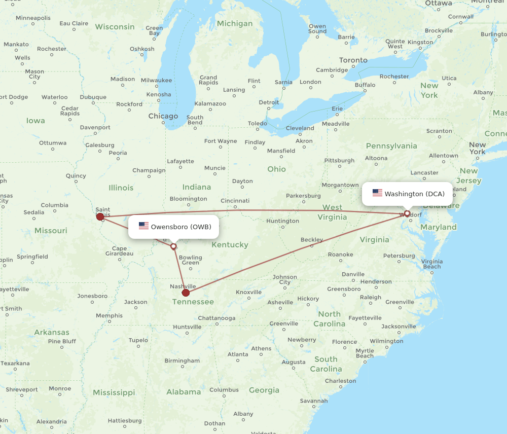 OWB-DCA flight routes