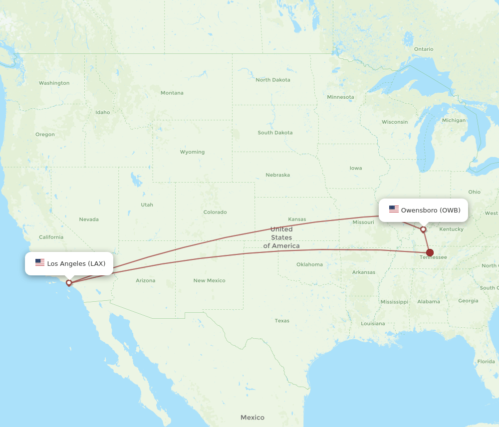 OWB-LAX flight routes