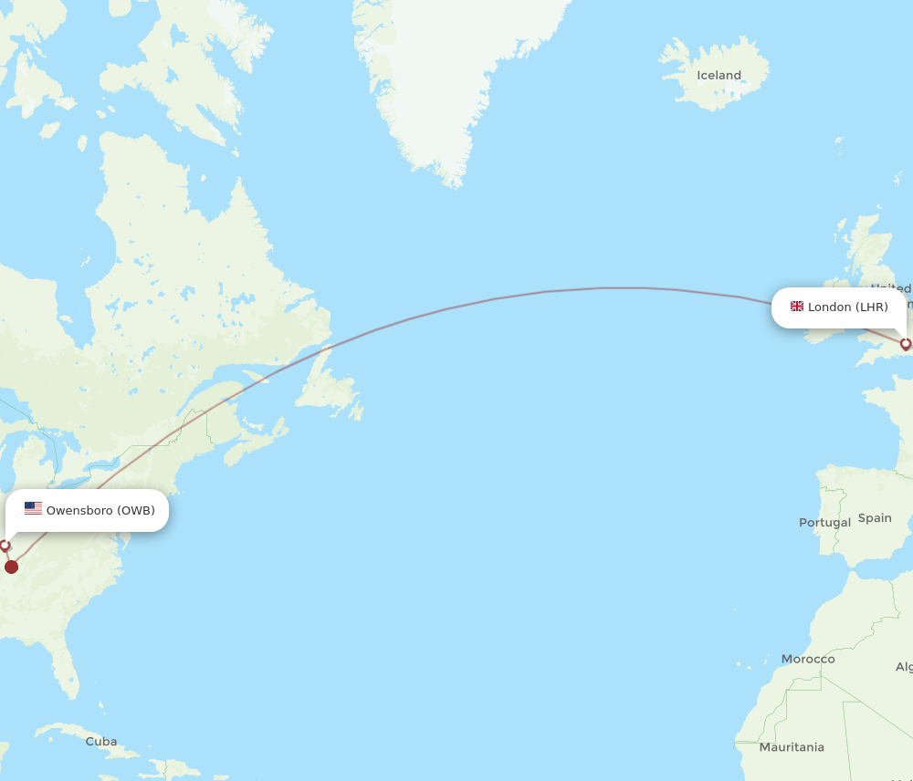 OWB to LHR flights and routes map