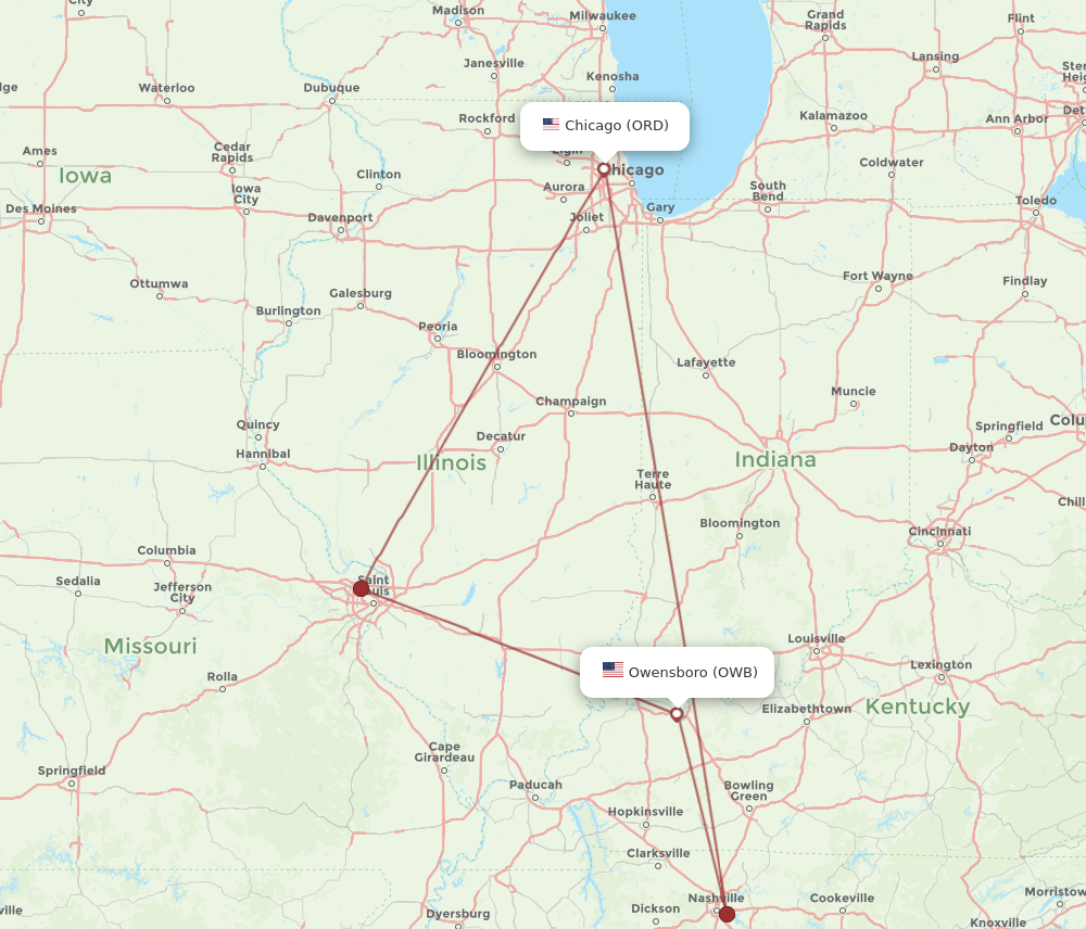 OWB to ORD flights and routes map
