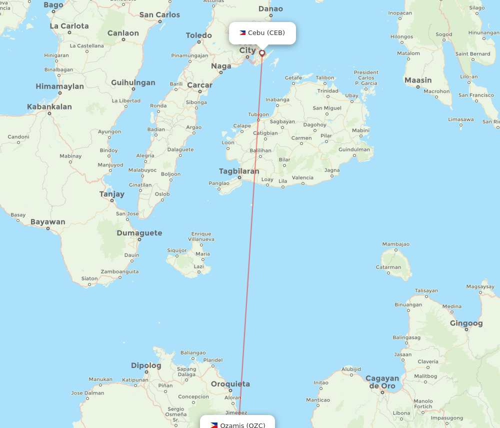 Ozamiz - Cebu City route map and flight paths