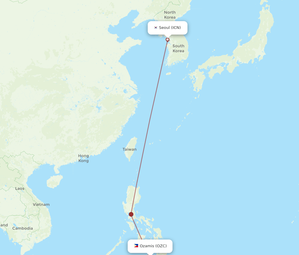 OZC-ICN flight routes