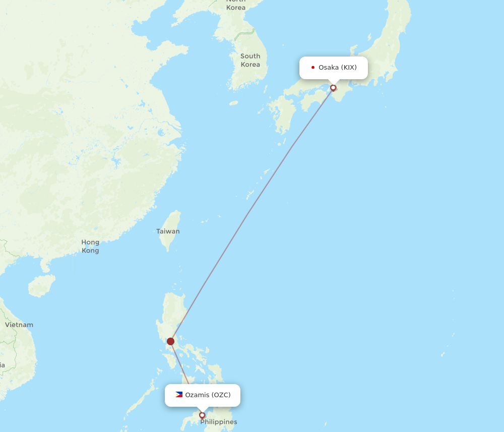 OZC-KIX flight routes