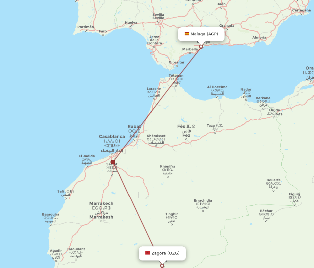 OZG to AGP flights and routes map