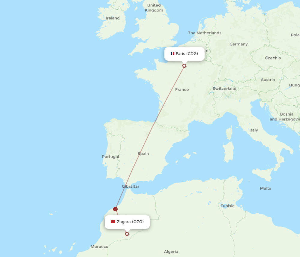 OZG-CDG flight routes
