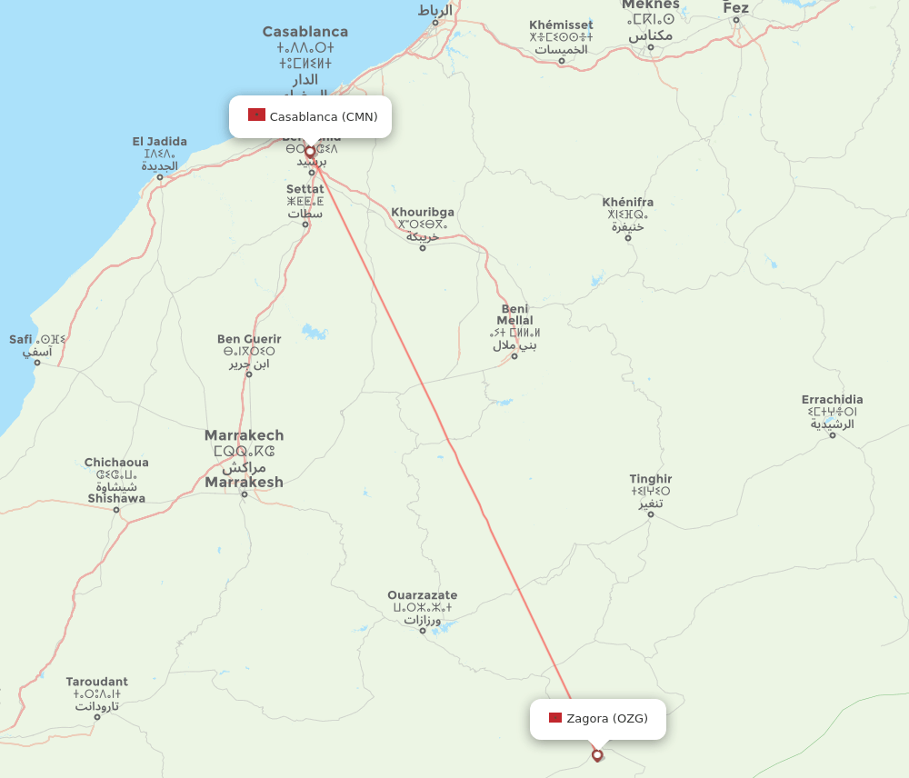 Zagora - Casablanca route map and flight paths