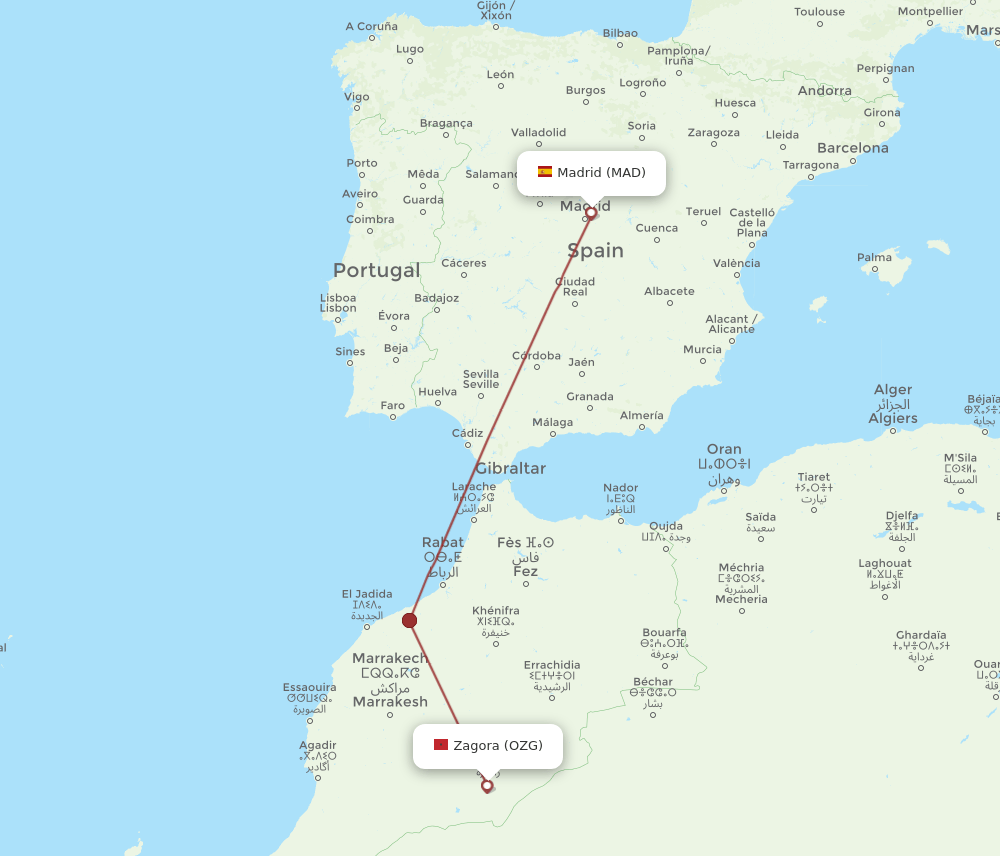 OZG to MAD flights and routes map