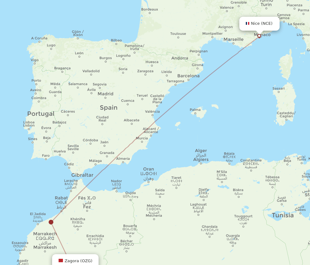 OZG-NCE flight routes