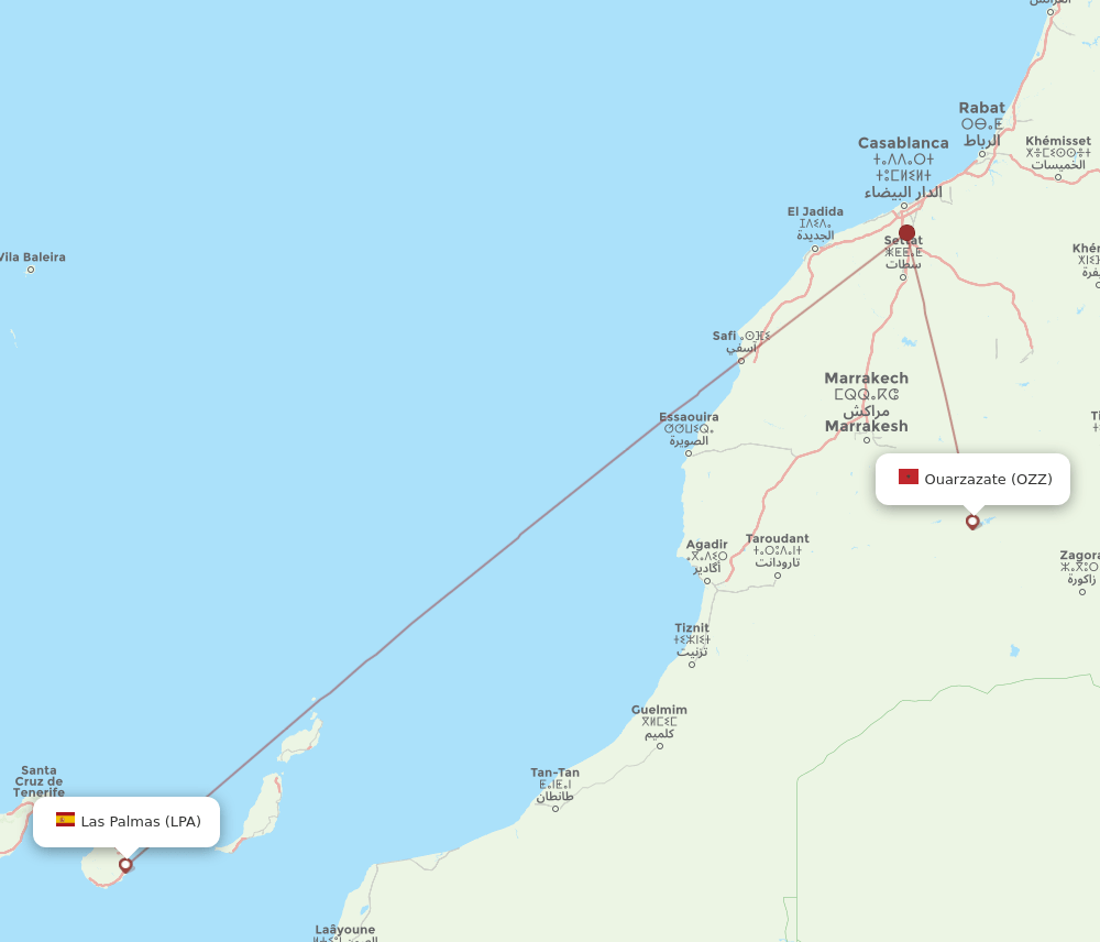 OZZ to LPA flights and routes map