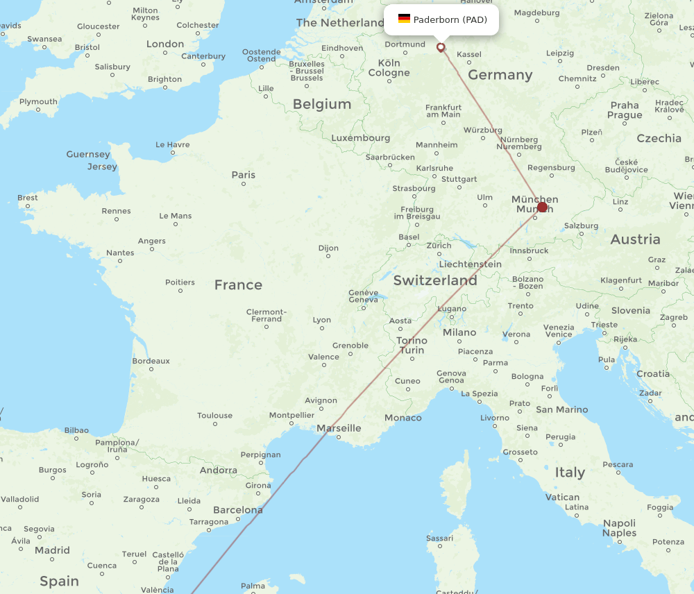 Paderborn - Alicante route map and flight paths