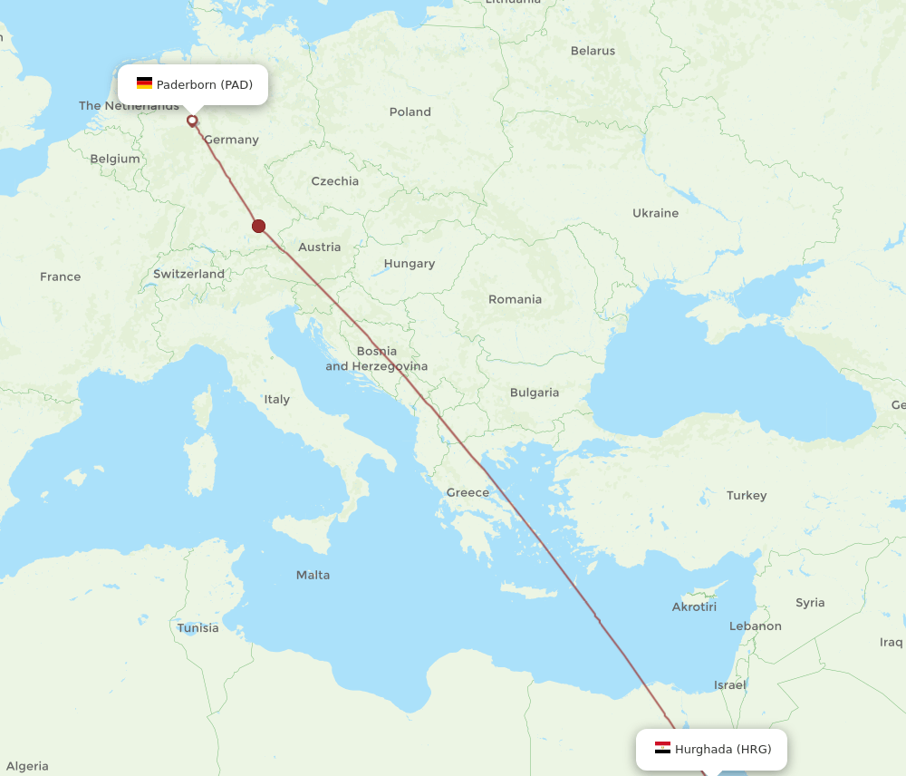 PAD to HRG flights and routes map