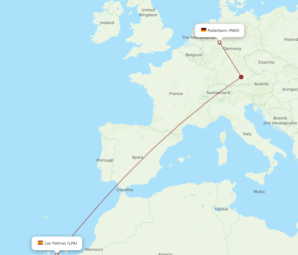PAD to LPA flights and routes map