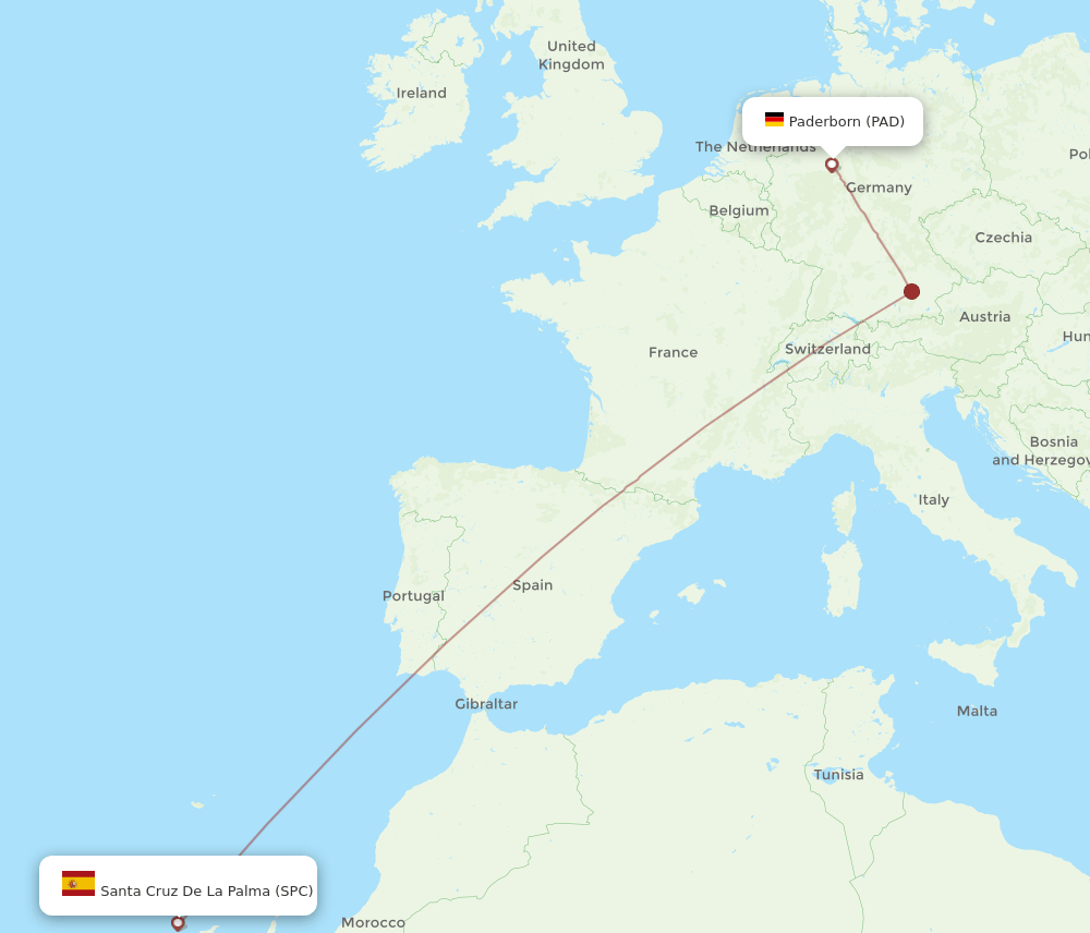 Paderborn - Santa Cruz De La Palma route map and flight paths