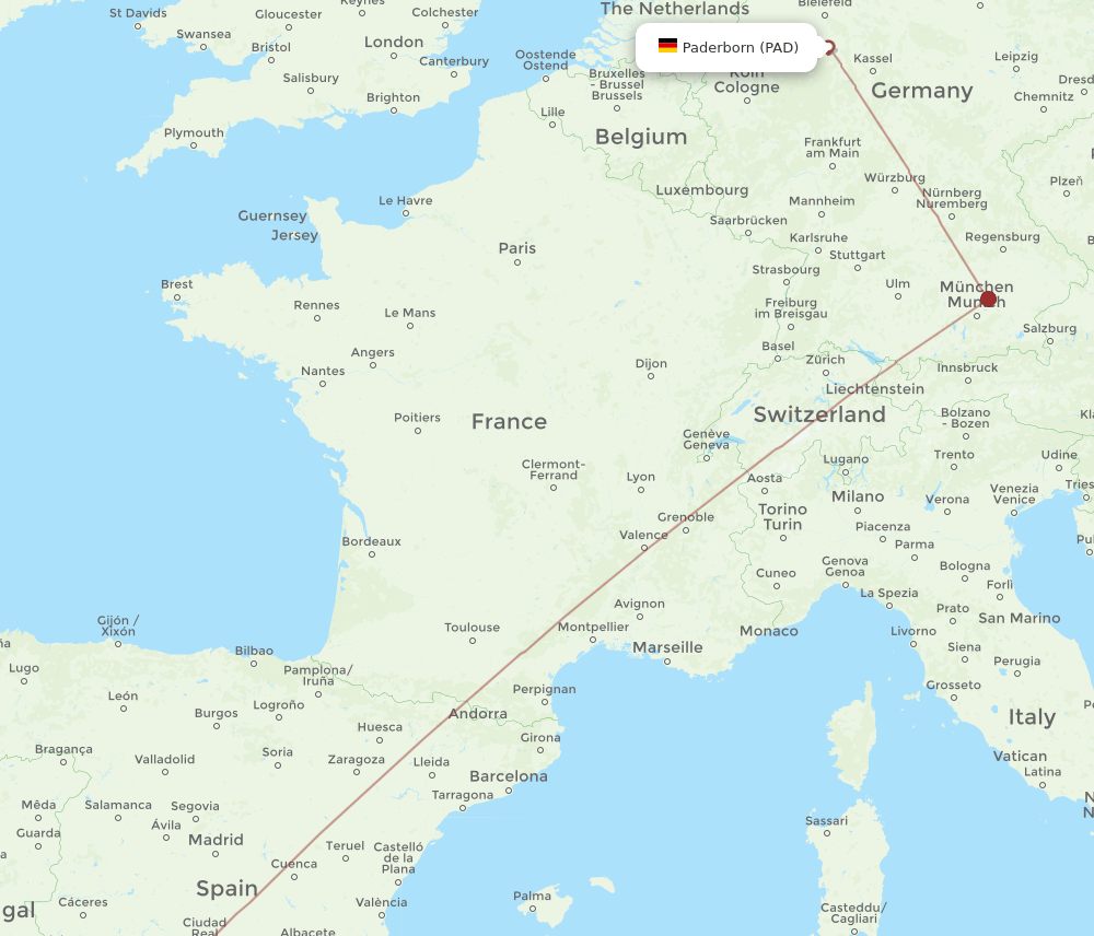 PAD to SVQ flights and routes map