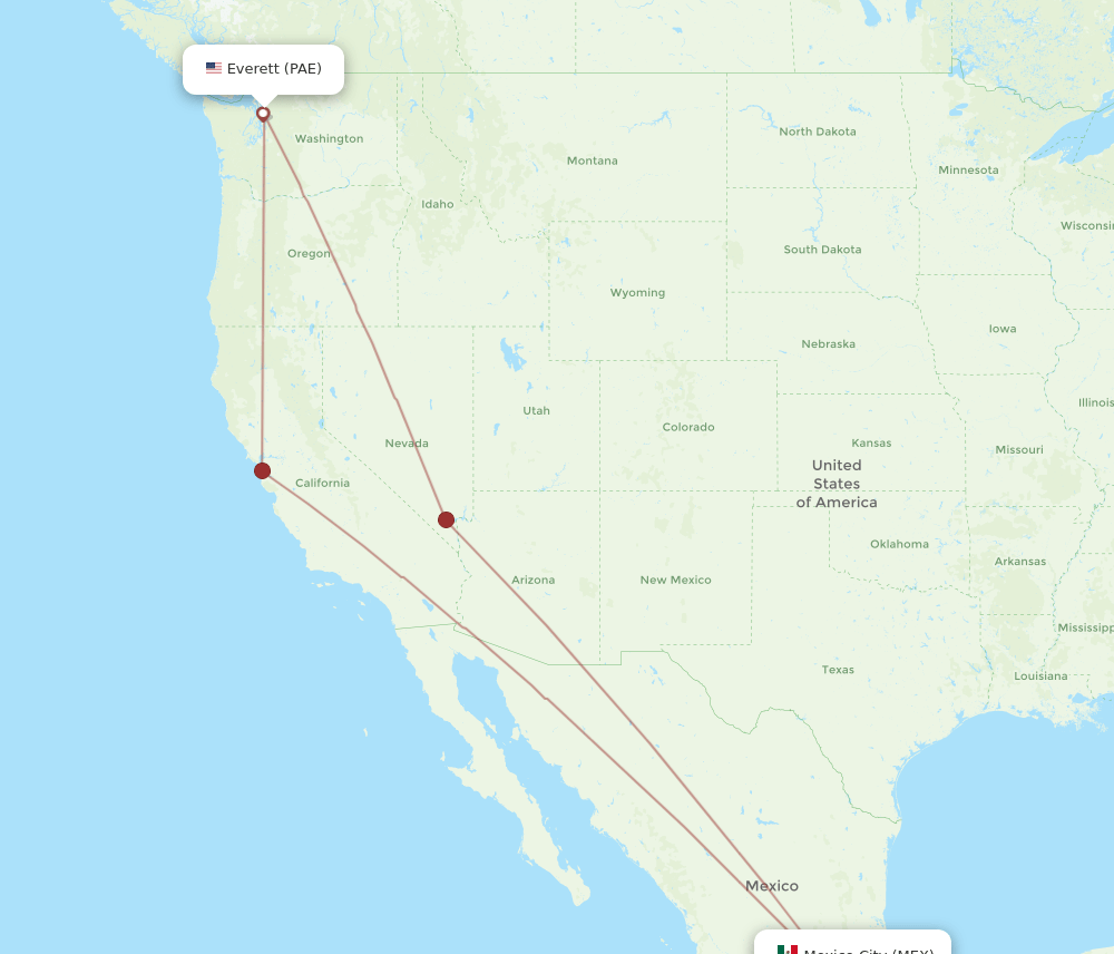 PAE to MEX flights and routes map