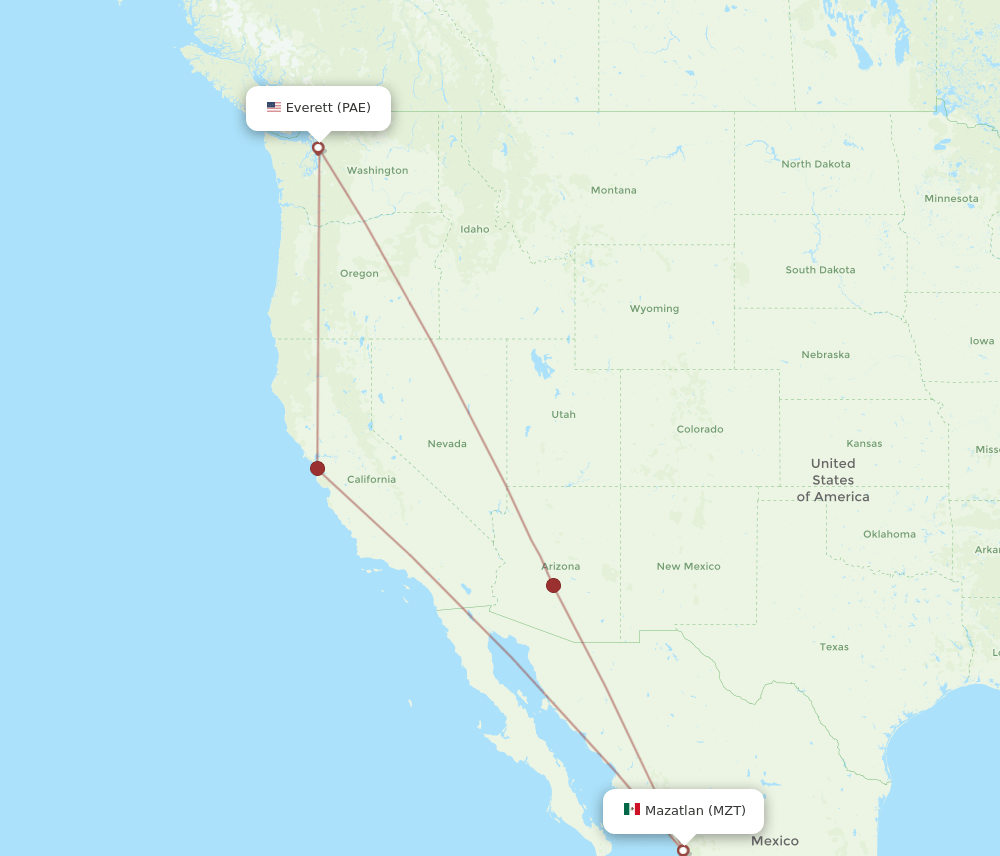 PAE to MZT flights and routes map