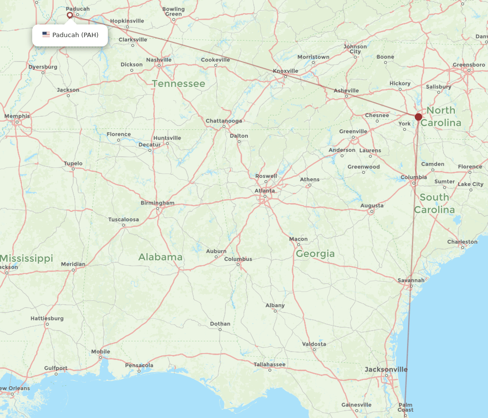 PAH to MCO flights and routes map