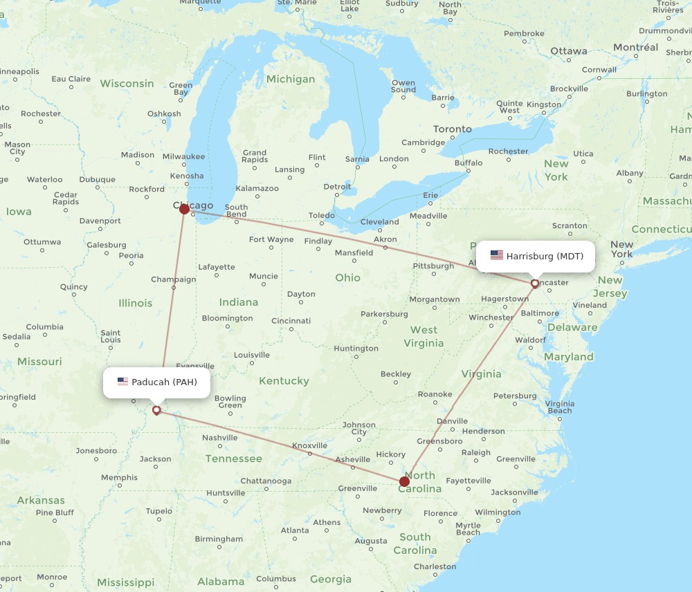 PAH-MDT flight routes