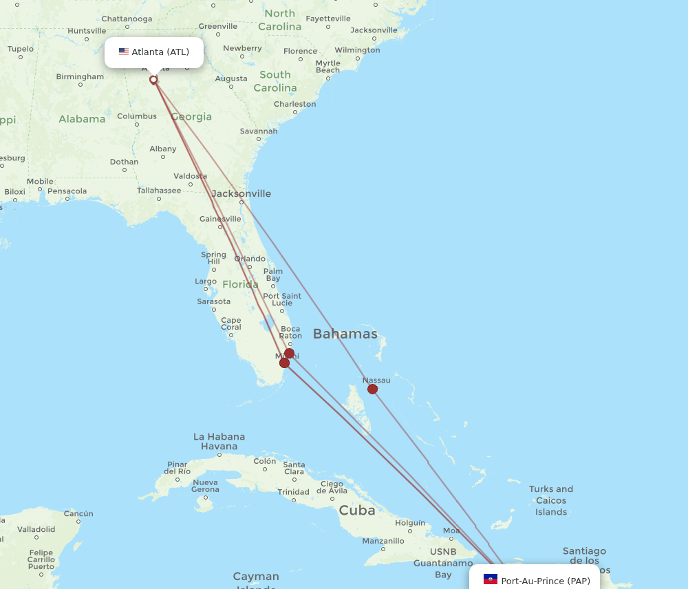Port-au-Prince - Atlanta route map and flight paths
