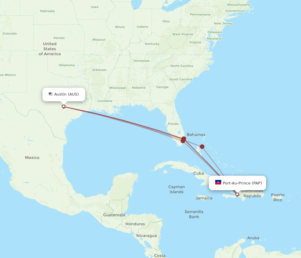 PAP to AUS flights and routes map