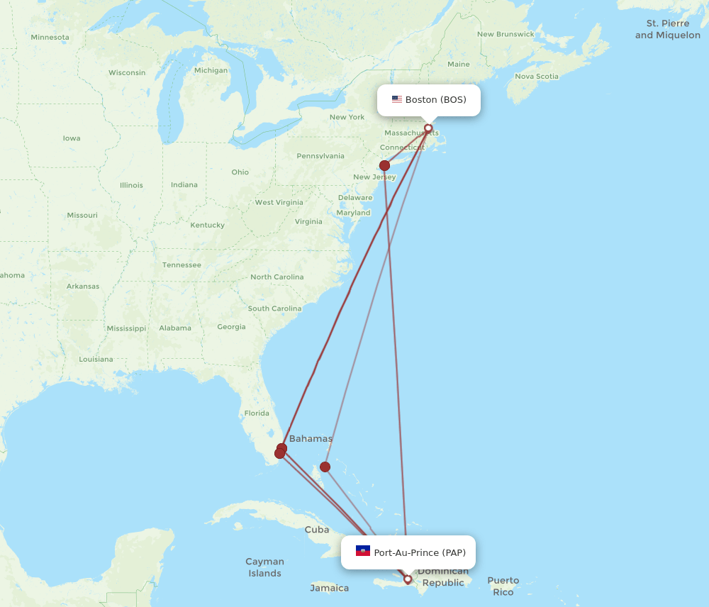 Port-au-Prince - Boston route map and flight paths