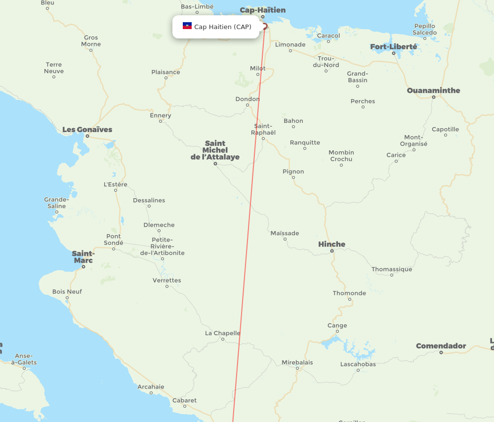 Port-au-Prince - Cap Haitien route map and flight paths