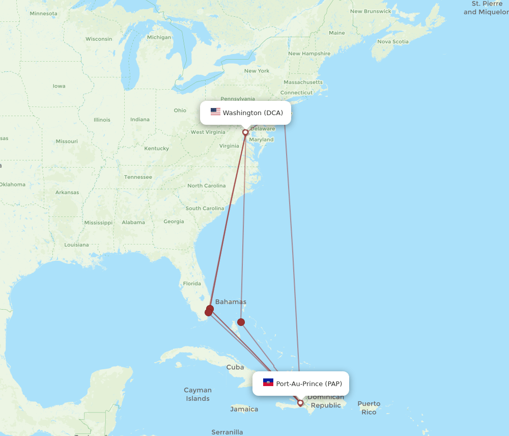 Port-au-Prince - Washington route map and flight paths