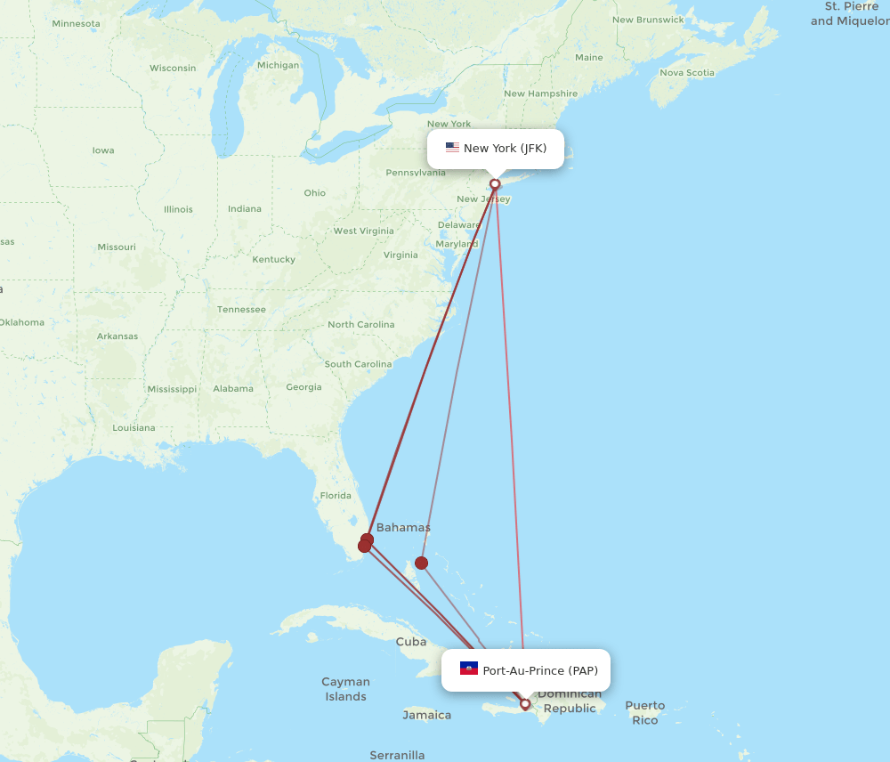Port-au-Prince - New York route map and flight paths
