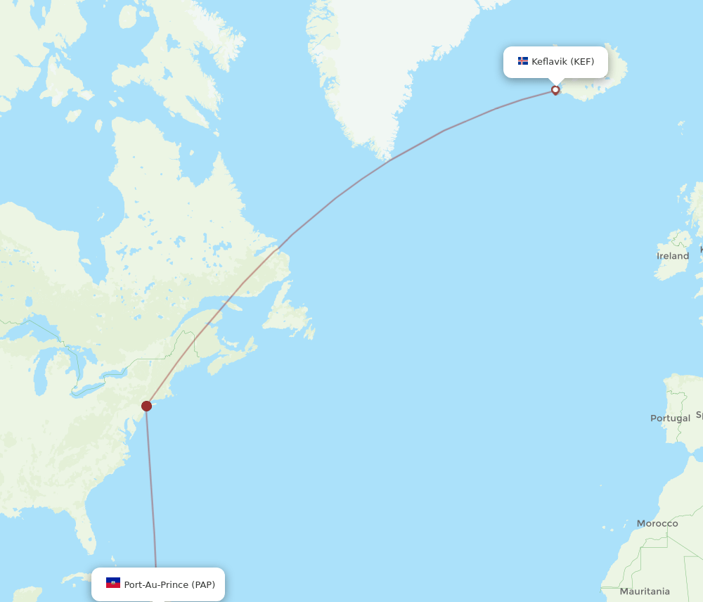 Port-au-Prince - Reykjavik route map and flight paths