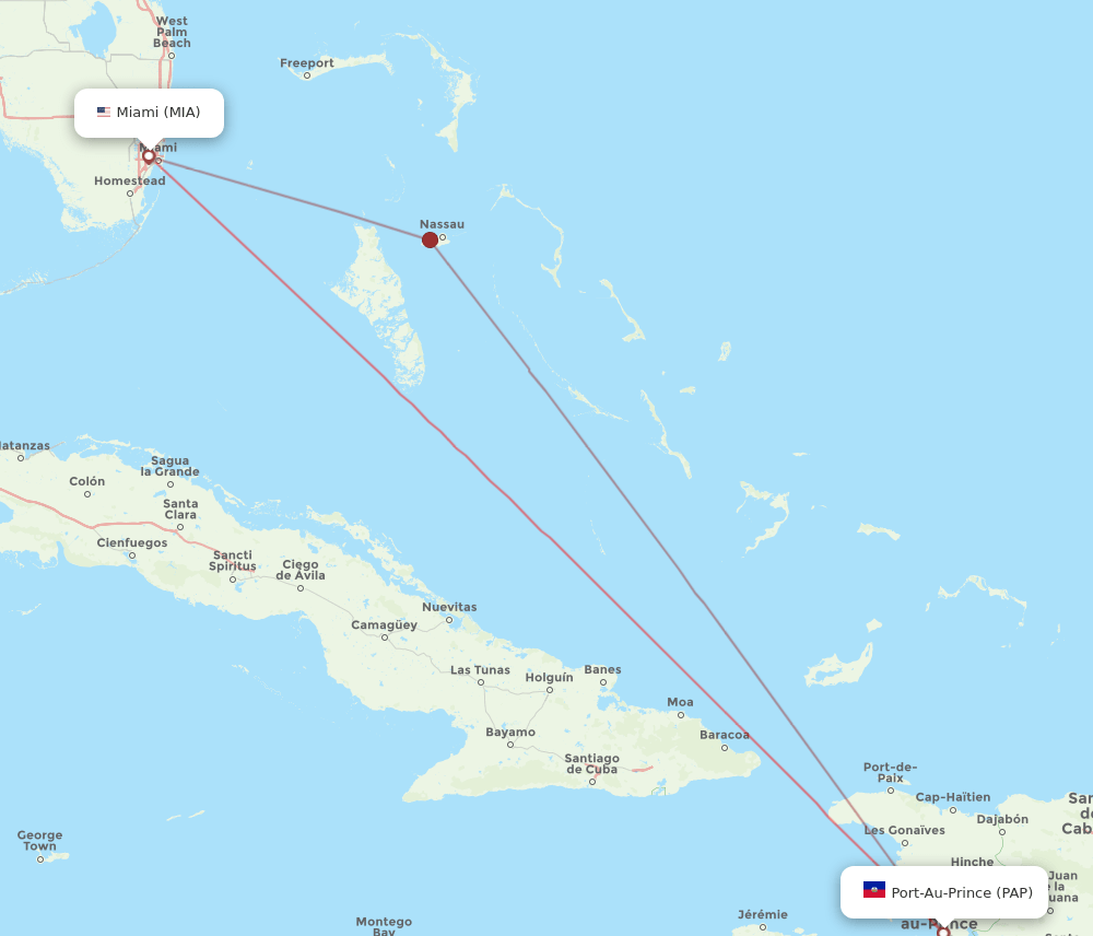 PAP to MIA flights and routes map