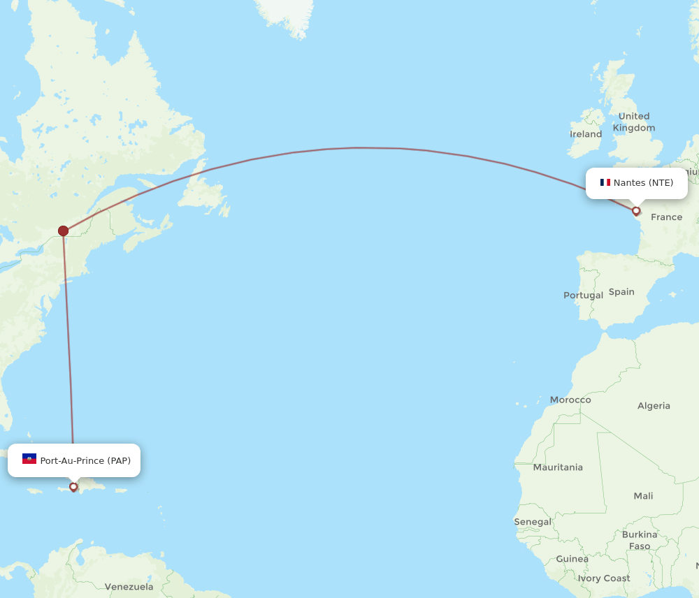 PAP-NTE flight routes