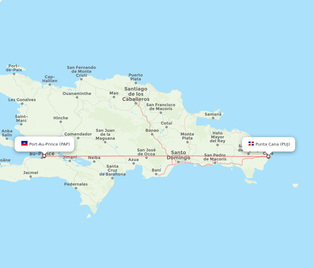 Punta Cana - Port-au-Prince route map and flight paths