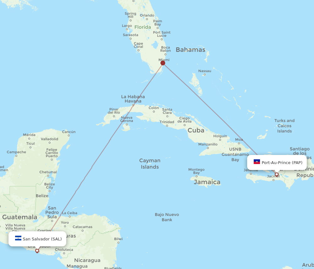 Port-au-Prince - San Salvador route map and flight paths