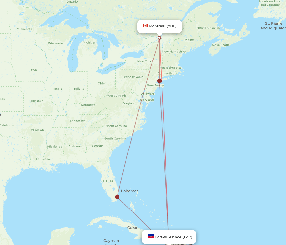 PAP-YUL flight routes