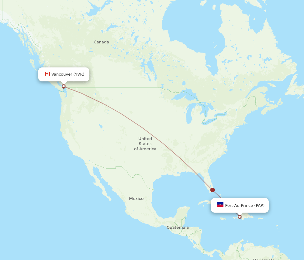 Port-au-Prince - Vancouver route map and flight paths