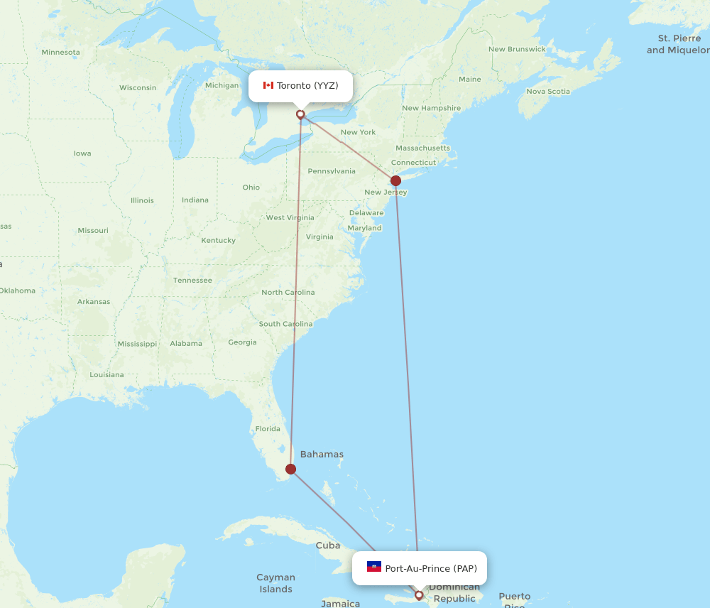 Port-au-Prince - Toronto route map and flight paths