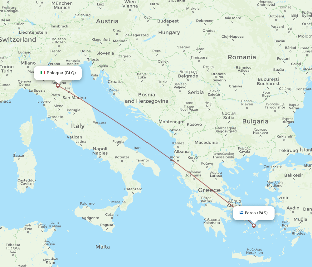 PAS to BLQ flights and routes map