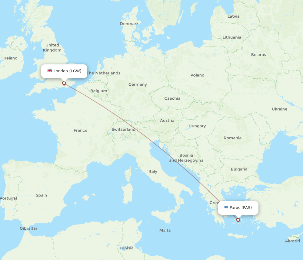 PAS-LGW flight routes