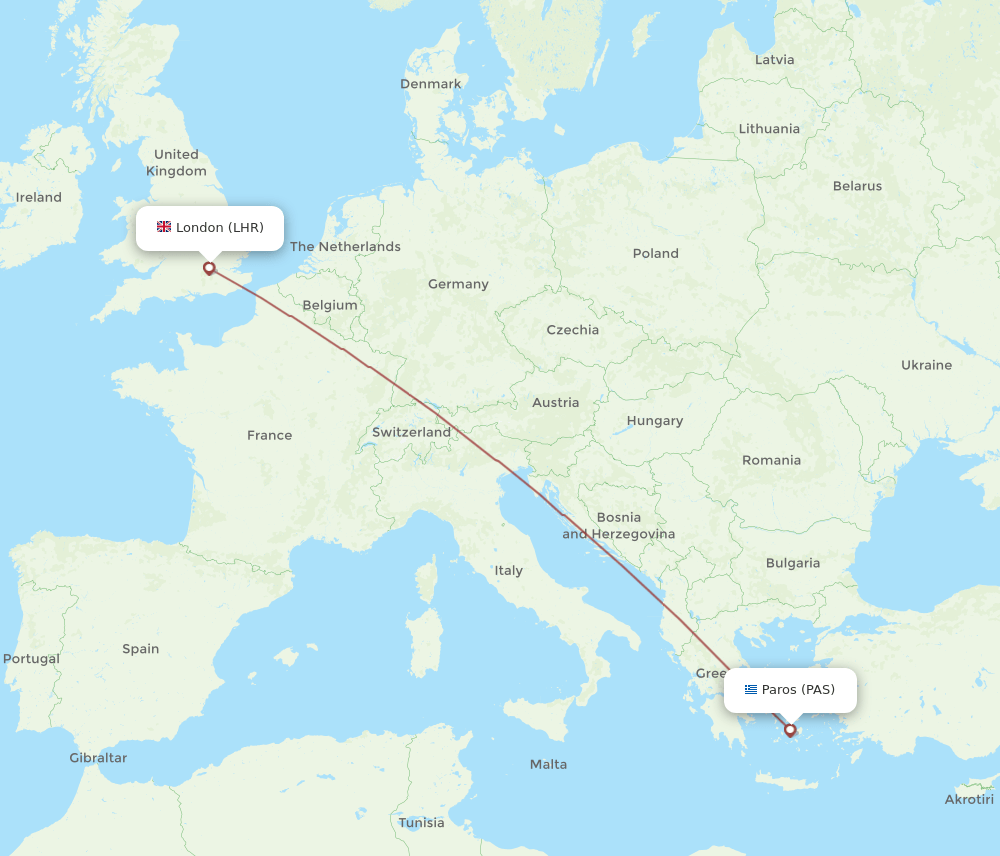 PAS-LHR flight routes