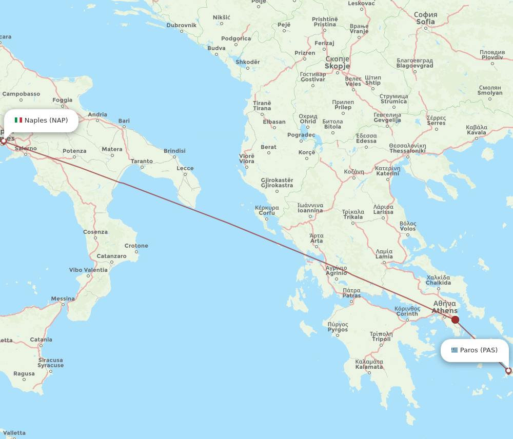 PAS to NAP flights and routes map