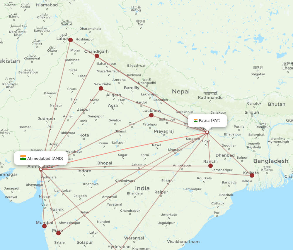 PAT to AMD flights and routes map
