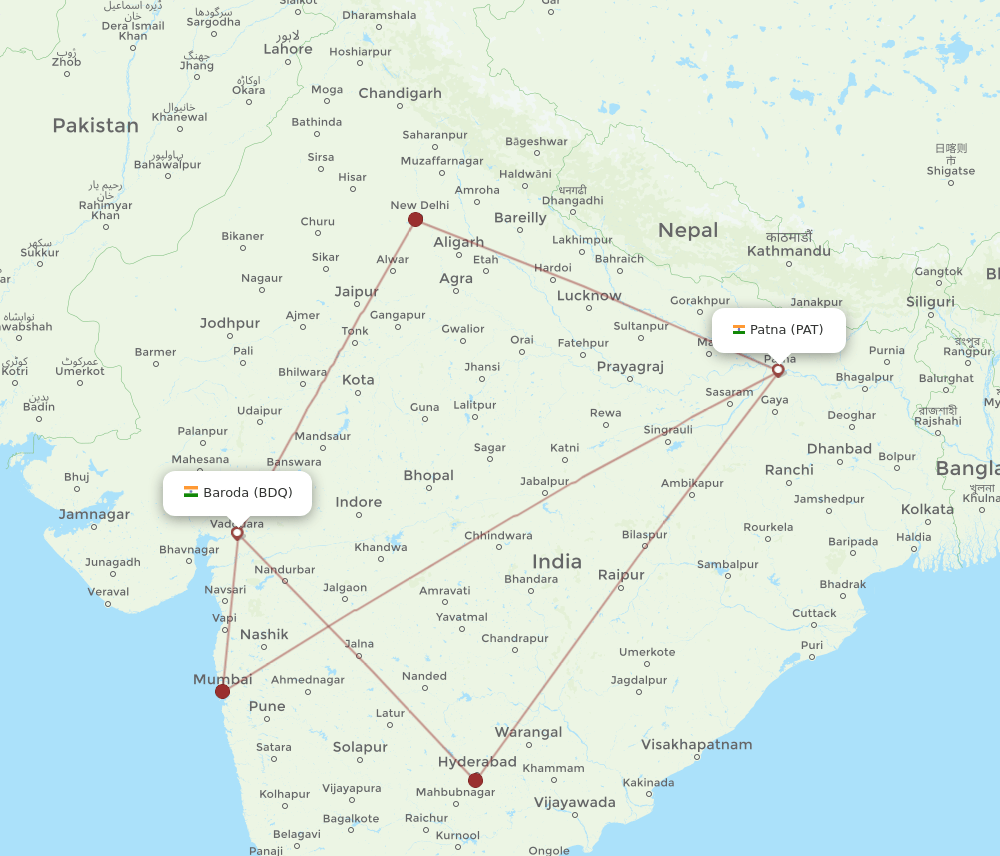 PAT-BDQ flight routes