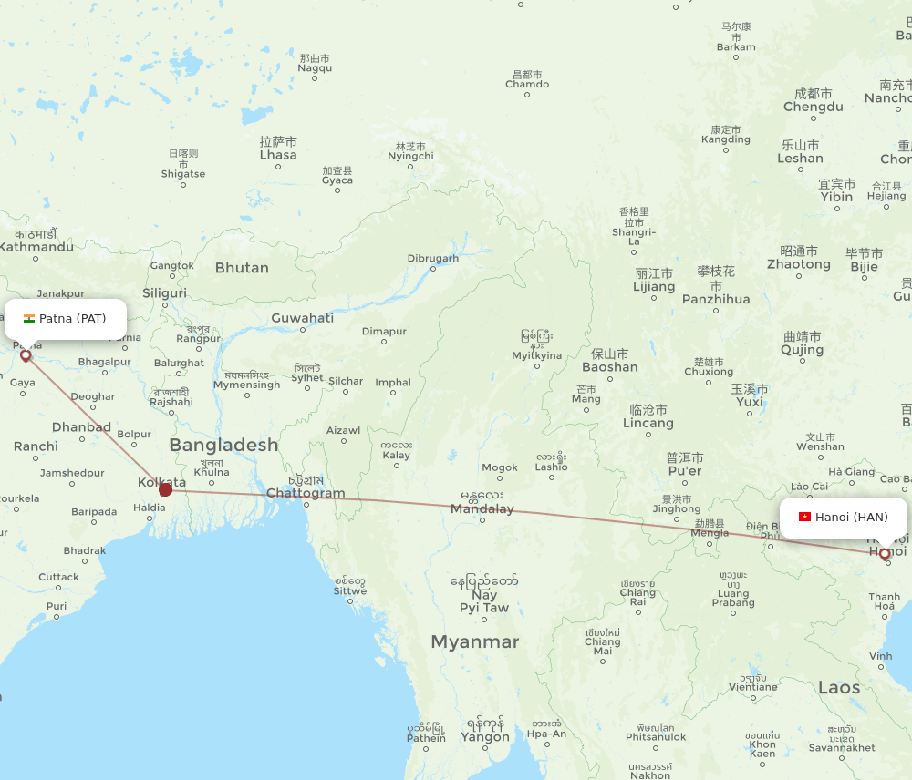 PAT to HAN flights and routes map