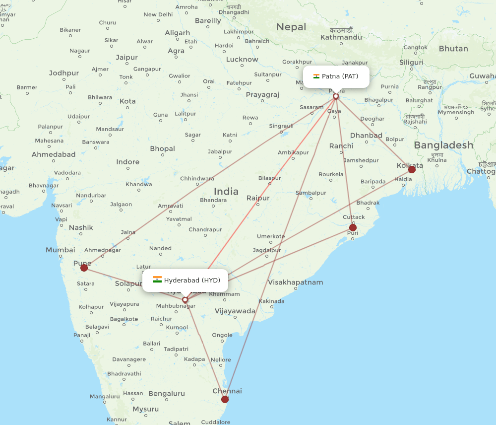 PAT-HYD flight routes