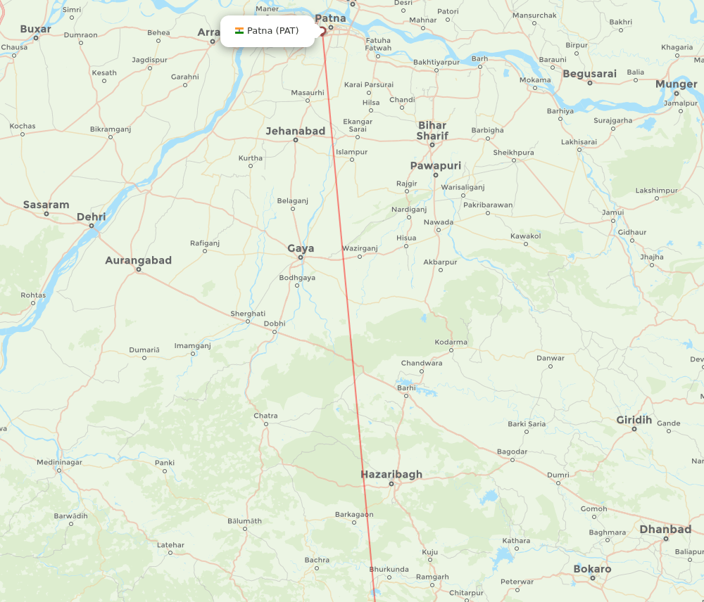 Patna - Ranchi route map and flight paths