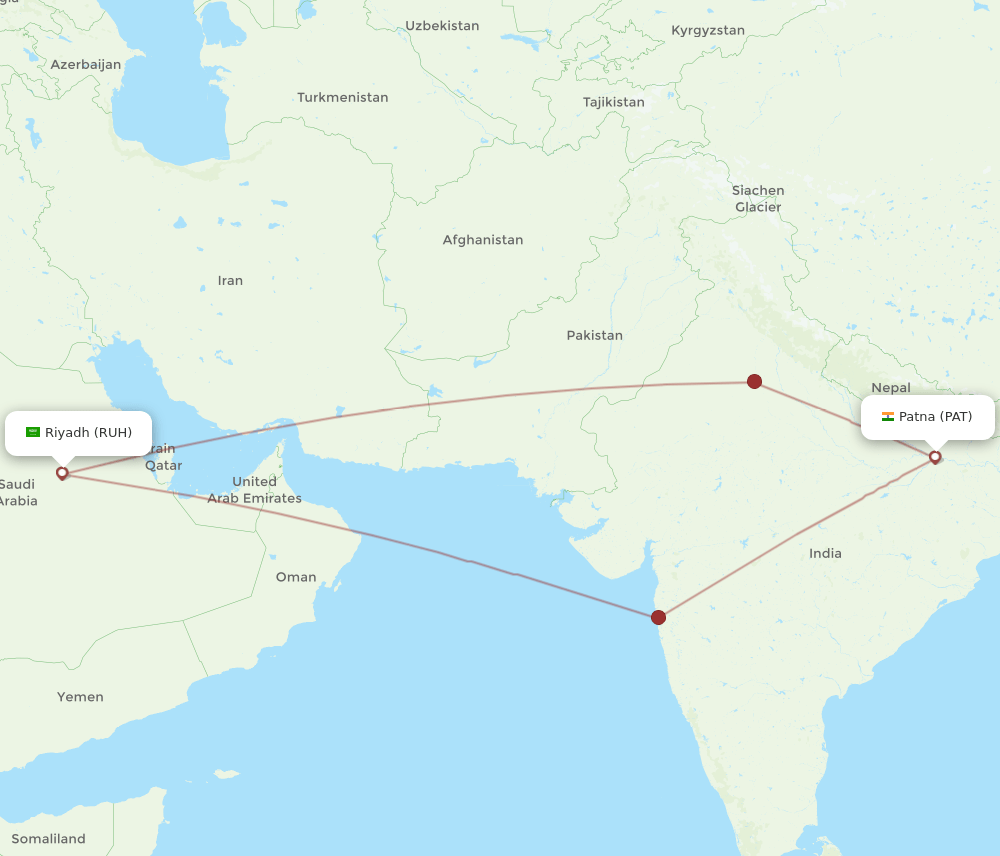 PAT-RUH flight routes