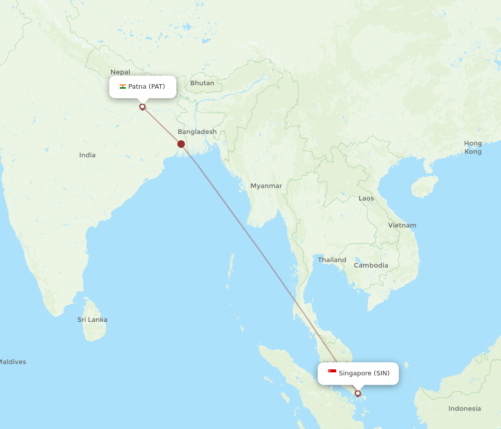 Singapore - Patna route map and flight paths